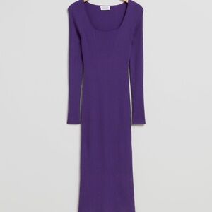 Other Stories Purple Knit Ribbed Slim Midi Dress